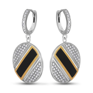 14K Gold Bonded Drop Earrings Onyx Bar Disc, sterling silver