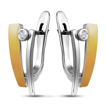 14K Gold Bonded Huggie Earrings | Golden Slab CZ | Sterling Silver