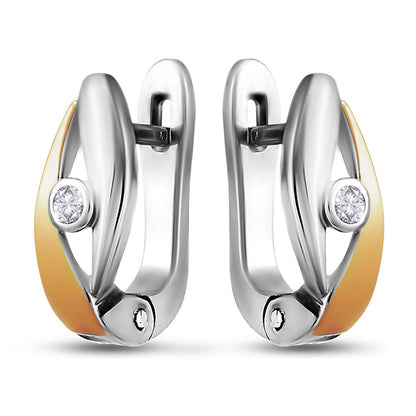 14K Gold Bonded Huggie Earrings Crossover Loop, sterling silver
