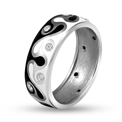 Cubic Zirconia Ring | Wave Enamel Dots | Sterling Silver