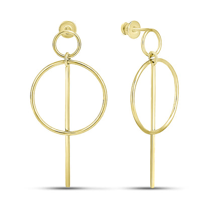 14K Gold Plated Drop Earrings Circles & Pin Drop, sterling silver