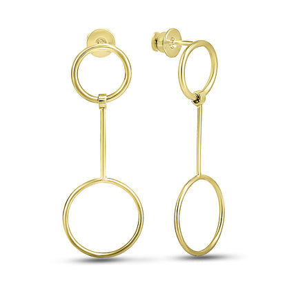 14K Gold Plated Drop Earrings Circle Pendulum, sterling silver