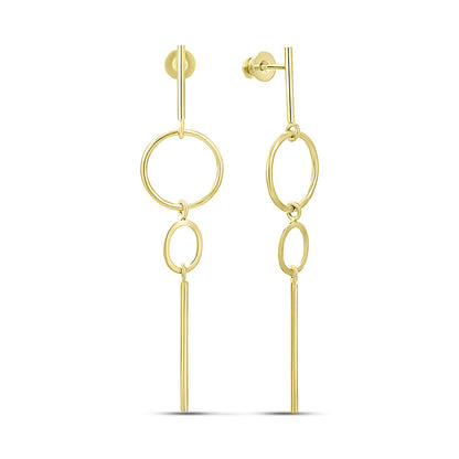 14K Gold Plated Drop Earrings Golden Circle Cascade, sterling silver