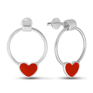 Enamel Drop Earrings Glossy Red Enamel Elegant, sterling silver