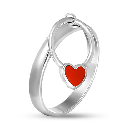 Enamel Ring | Cherry Heart Loop | Sterling Silver