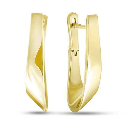 14K Gold Plated Huggie Earrings Golden Twisted V, sterling silver