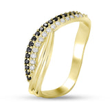 Slim Gold Plated Silver Ring with Black & White Cubic Zirconia 1888RL