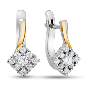 14K Gold Bonded Huggie Earrings Square Cluster, sterling silver