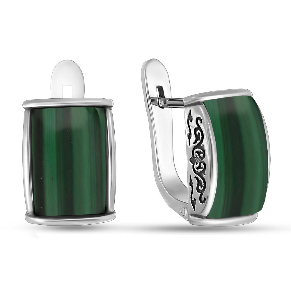 Malachite Earrings | Natural Green Malachite Elegant | Sterling Silver