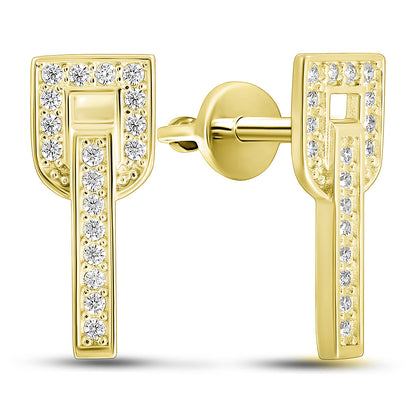 14K Gold Plated Stud Earrings | Deco Shield | Sterling Silver