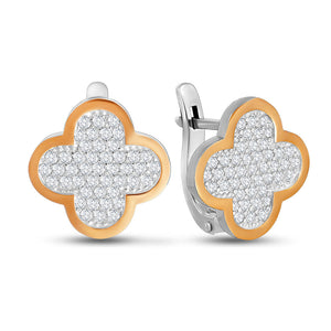 14K Gold Bonded Huggie Earrings Pavé Clover, sterling silver