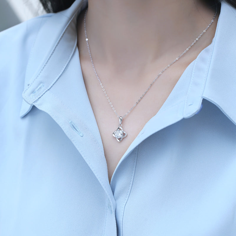 Moissanite Pendant Necklace | Lucky Clover | Sterling Silver