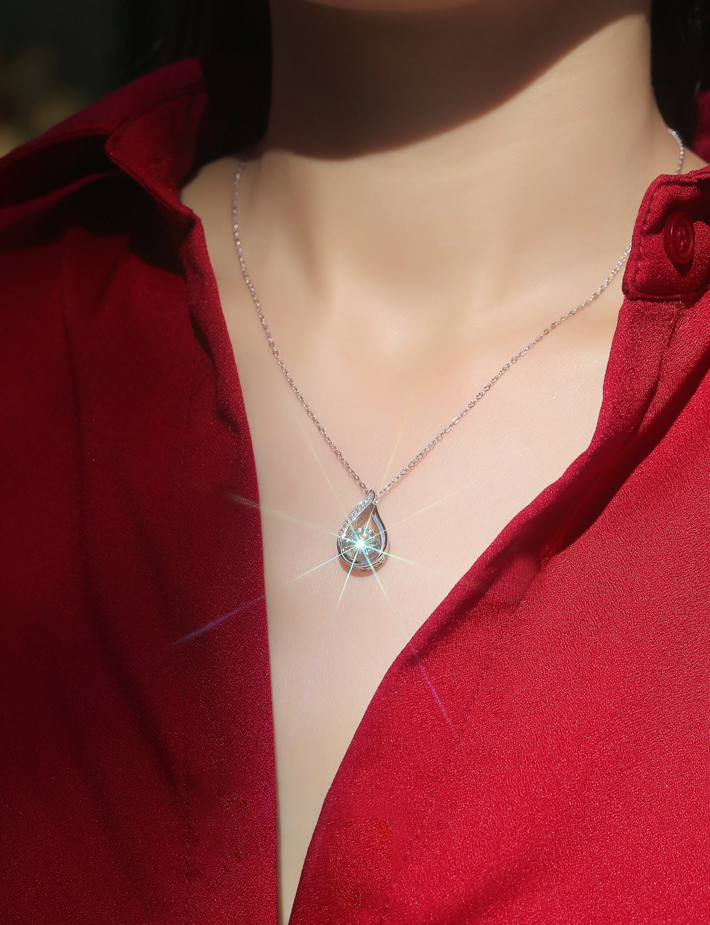 Moissanite Pendant Necklace | Dancing Swan | Sterling Silver