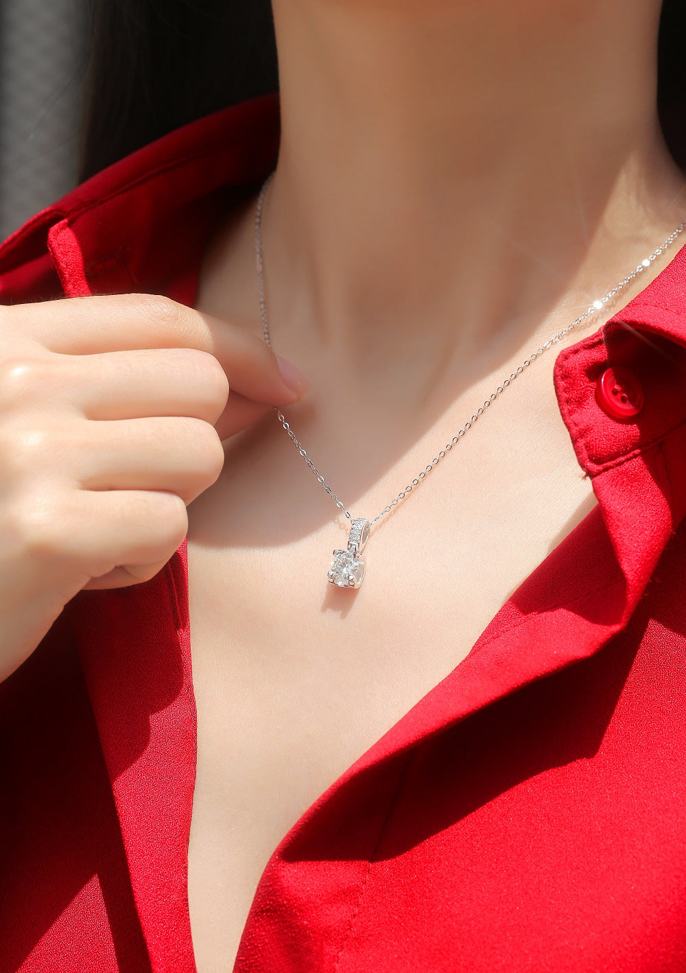 Moissanite Pendant Necklace | Fireworks | Sterling Silver