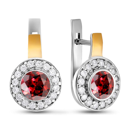 14K Gold Bonded Huggie Earrings Garnet Halo, sterling silver