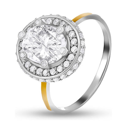14K Gold Bonded Ring | Round Crown Halo | Sterling Silver
