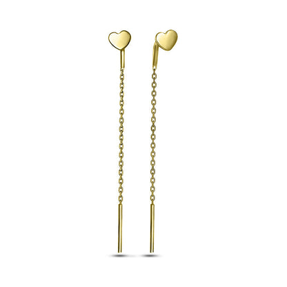 14K Gold Plated Threader Earrings Golden Petite Heart Tail, sterling silver