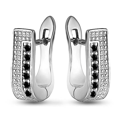 Cubic Zirconia Huggie Earrings Black Channel Line, sterling silver