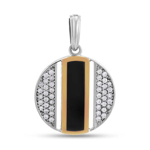 14K Gold Bonded Pendant Onyx Bar Disc, sterling silver