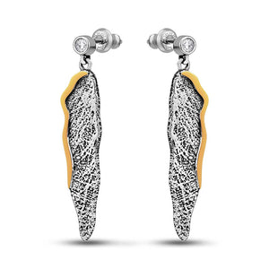 14K Gold Bonded Drop Earrings Icicle Drop Blackened, sterling silver