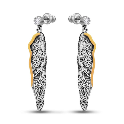 14K Gold Bonded Drop Earrings Icicle Drop Blackened, sterling silver