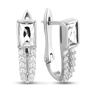 Cubic Zirconia Huggie Earrings Baguette Blanc, sterling silver