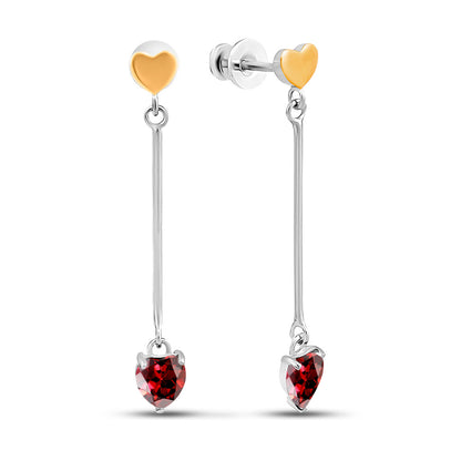 14K Gold Bonded Drop Earrings Garnet Heart Pendulum, sterling silver