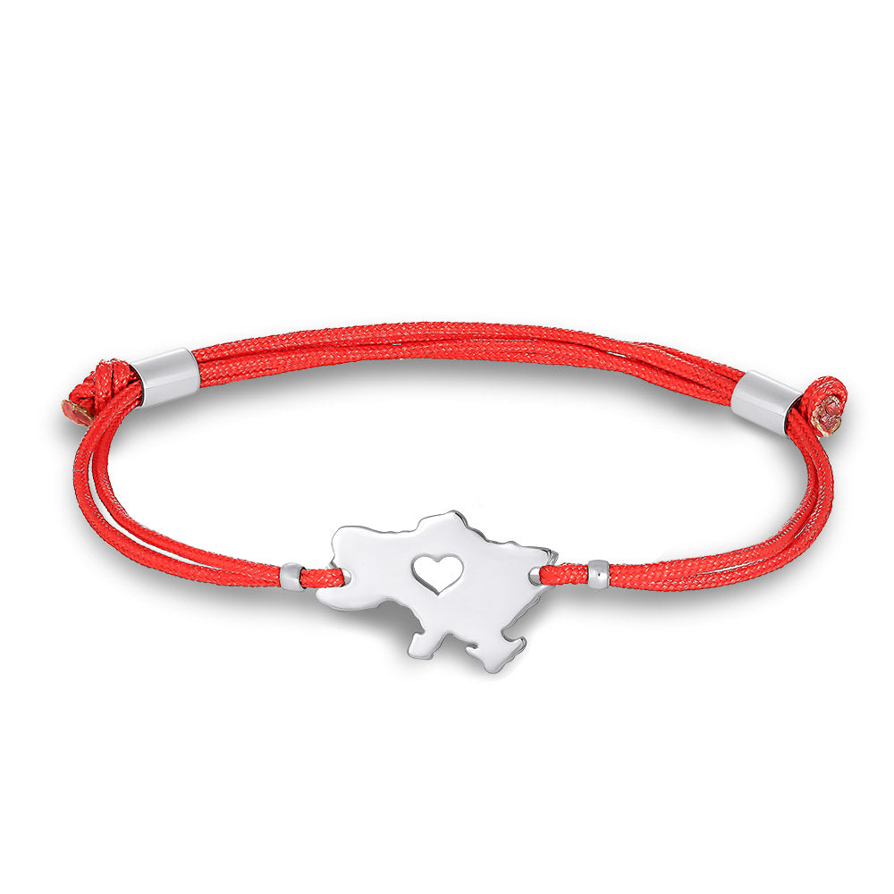 Sterling Silver Bracelet | Heart Cutout Red Cord