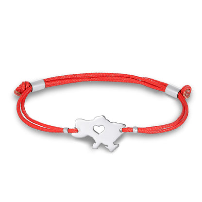 Sterling Silver Bracelet | Heart Cutout Red Cord