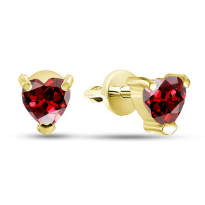 14K Gold Plated Stud Earrings Garnet Heart, sterling silver