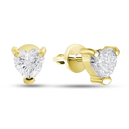 14K Gold Plated Stud Earrings | Golden Heart Solitaire | Sterling Silver