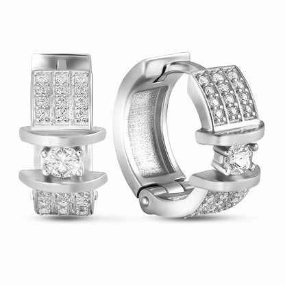 Cubic Zirconia Hoop Earrings | Block Solitaire | Sterling Silver