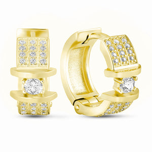 14K Gold Plated Hoop Earrings Golden Block Solitaire, sterling silver