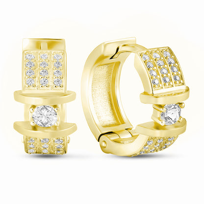 14K Gold Plated Hoop Earrings | Golden Block Solitaire | Sterling Silver