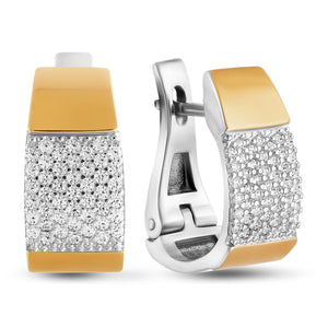 14K Gold Bonded Huggie Earrings Golden Cap Pavé, sterling silver