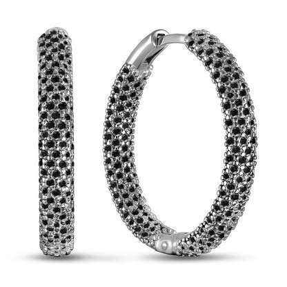 Cubic Zirconia Hoop Earrings | Black Inside-Out Hoops | Sterling Silver