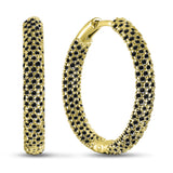 Refined Sterling Silver Earrings with Gold Coating and Black Cubic Zirconia 2038LE
