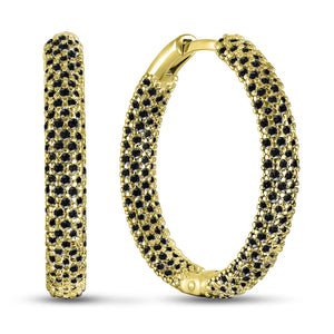 14K Gold Plated Hoop Earrings Black on Gold Inside-Out, sterling silver