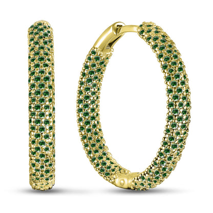14K Gold Plated Hoop Earrings | Emerald-Colour Inside-Out | Sterling Silver