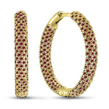 14K Gold Plated Hoop Earrings | Ruby-Colour Inside-Out | Sterling Silver