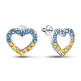 Minimalist Earrings Sterling Silver Studs with Yellow and Blue CZ 2071E