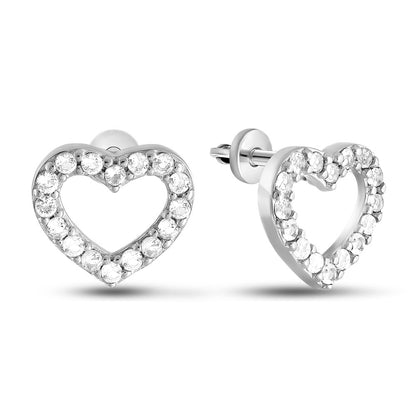 Cubic Zirconia Stud Earrings | Open Heart Pavé | Sterling Silver