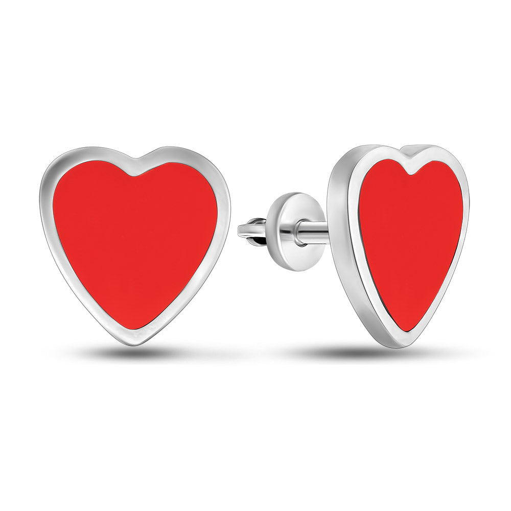 Enamel Stud Earrings | Red Enamel Contemporary | Sterling Silver