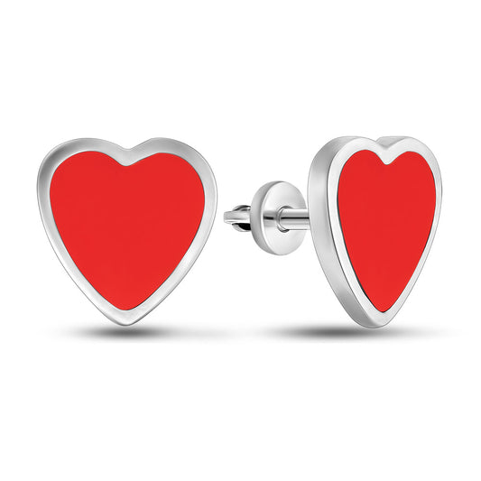 Enamel Stud Earrings | Red Enamel Contemporary | Sterling Silver