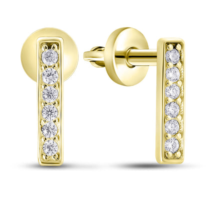 14K Gold Plated Stud Earrings | Golden Petite Pavé Bar | Sterling Silver