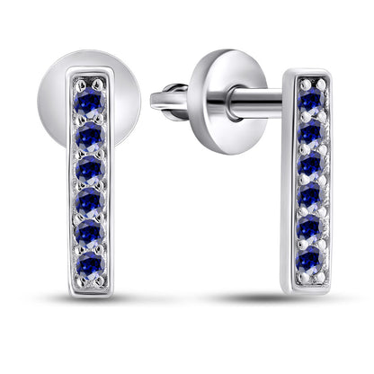 Cubic Zirconia Stud Earrings | Sapphire Colored Elegant | Sterling Silver
