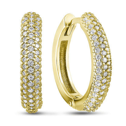 14K Gold Plated Hoop Earrings | Golden Pavé Huggies | Sterling Silver