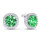 925 Silver Stud Earrings with Emerald Colored CZ 2169/1E