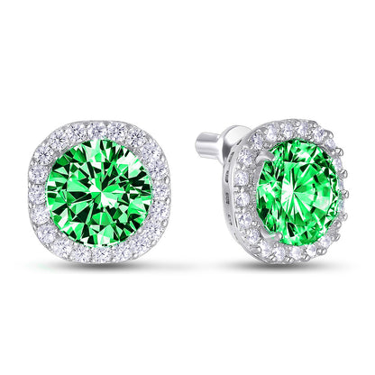Sterling Silver Stud Earrings | Emerald CZ Stone Classic