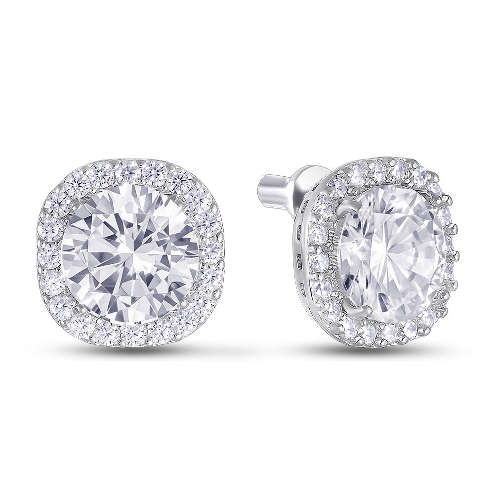 Sterling Silver Stud Earrings | White CZ Modern